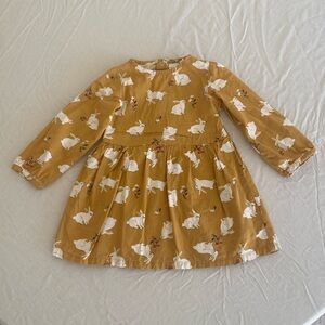 24m Carter’s Mustard Yellow Dress with Bunnies and Flowers Design